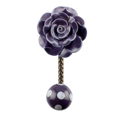 Purple Flower Ceramic Wall Hook in Antique Fitting